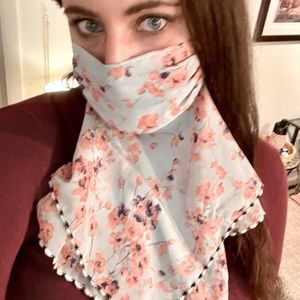 🥳2/$15 — SHEIN Colorful Floral Blue Pattern Layered Sheer Scarf Mask Cover NWOT